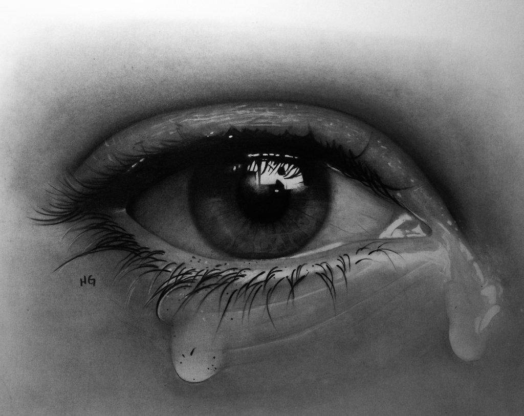 Monochromatic Sad Eyes With Tears Wallpaper