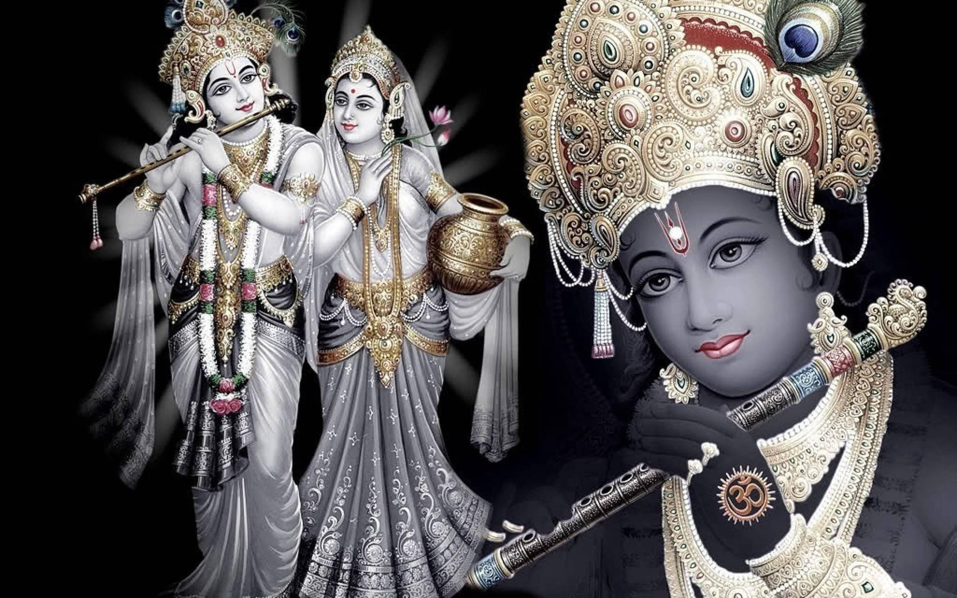 Monochrome Aesthetic Of Radha And Krishna Desktop Wallpaper