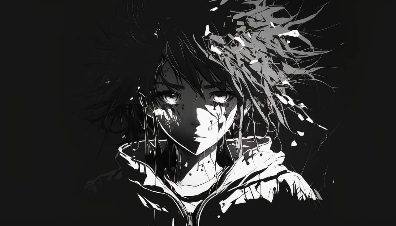 Monochrome_ Anime_ Character_ Shattered Wallpaper