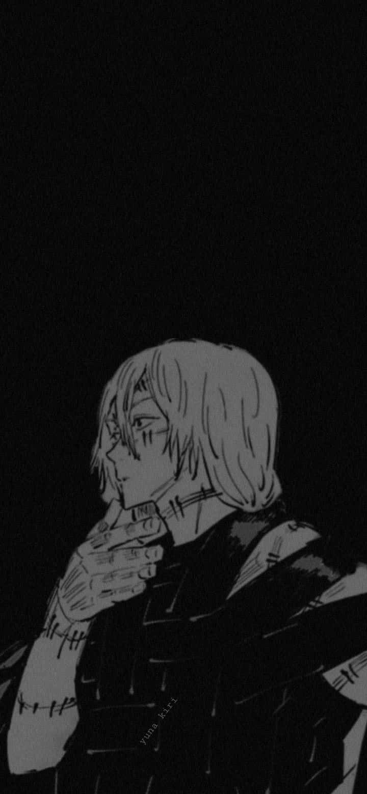 Monochrome_ Anime_ Character_ Thoughtful_ Pose Wallpaper