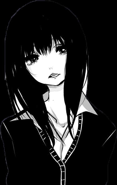 Monochrome_ Anime_ Girl_ Portrait PNG