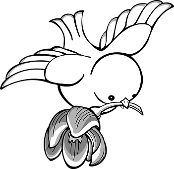 Monochrome Birdand Flower PNG