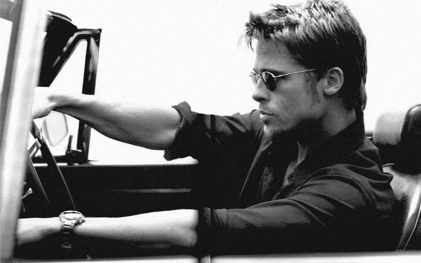 Monochrome Brad Pitt Driving Car