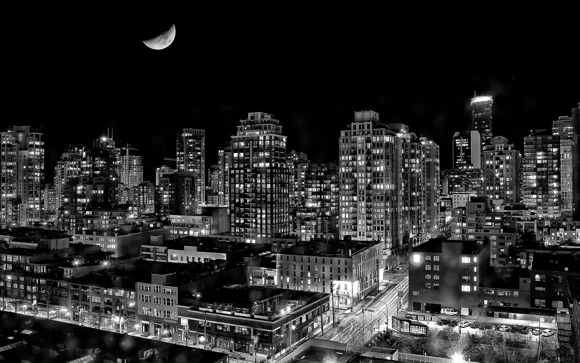 Monochrome City Nightscape Wallpaper