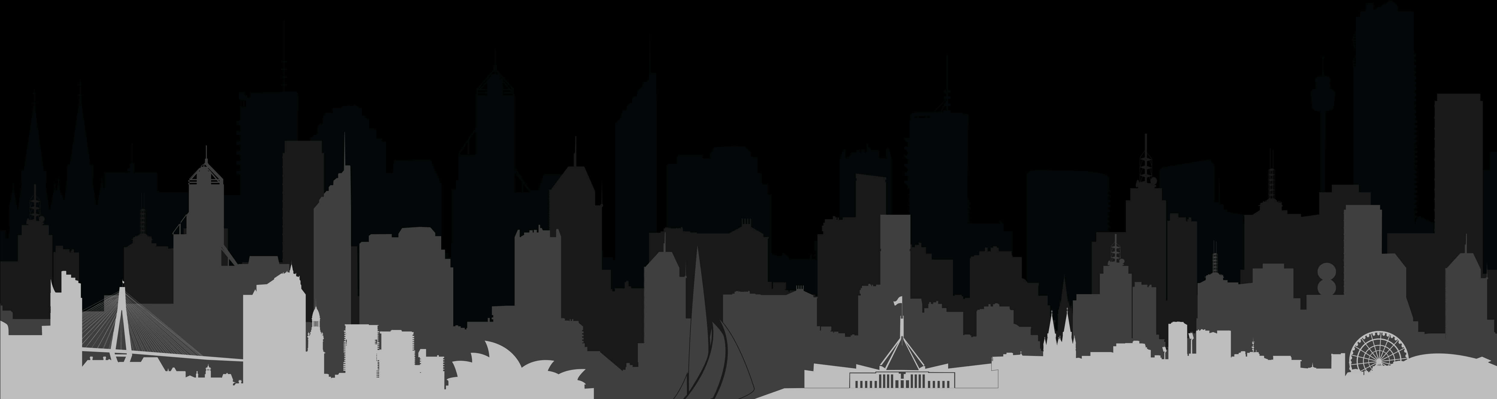 Monochrome City Silhouette Banner PNG