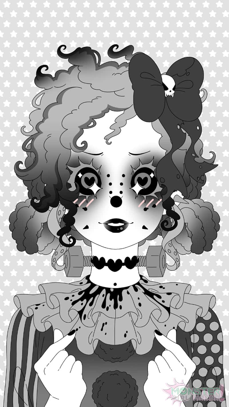 Monochrome Clown Girl Illustration Wallpaper