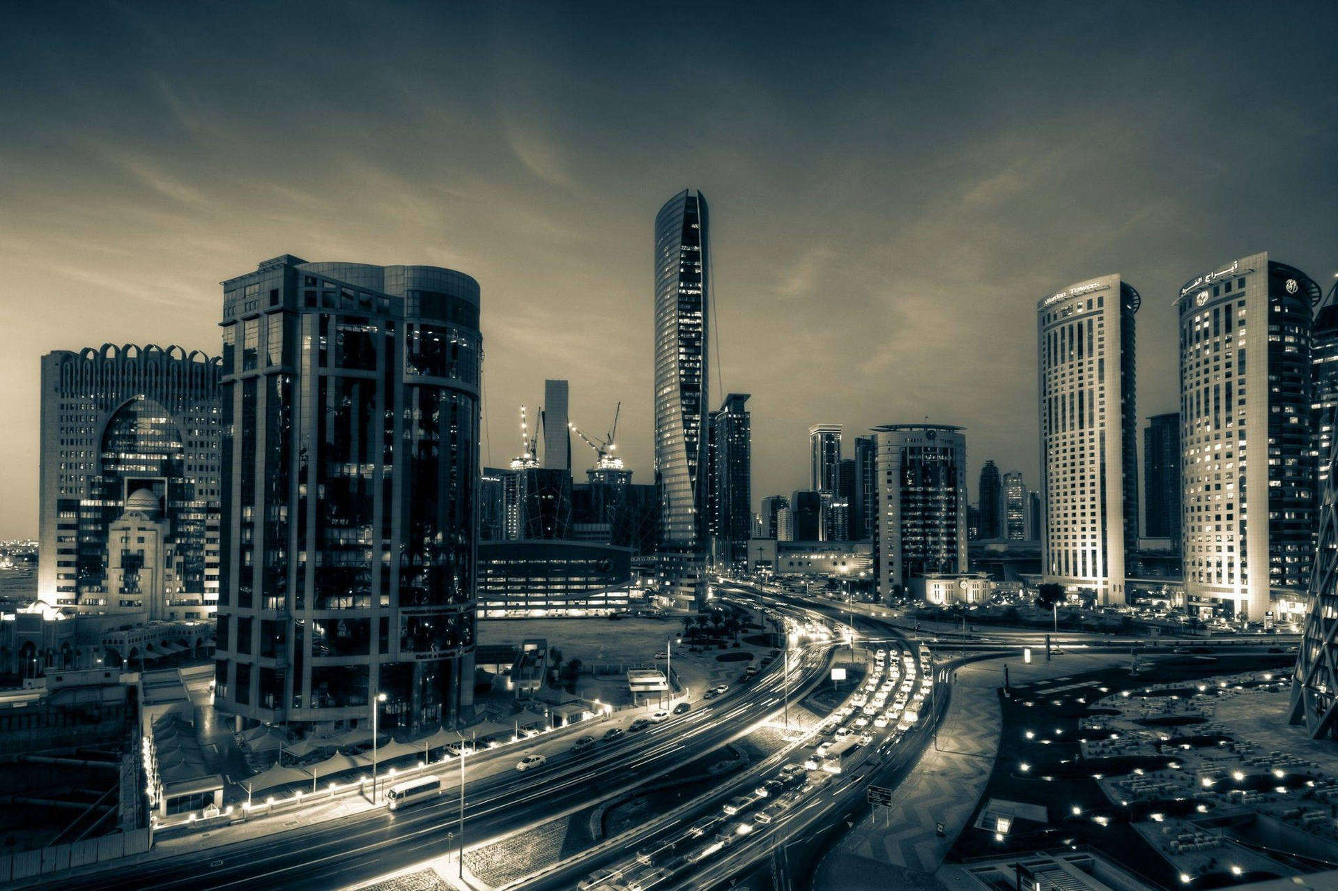 Ciudadde Doha En Blanco Y Negro. Fondo de pantalla