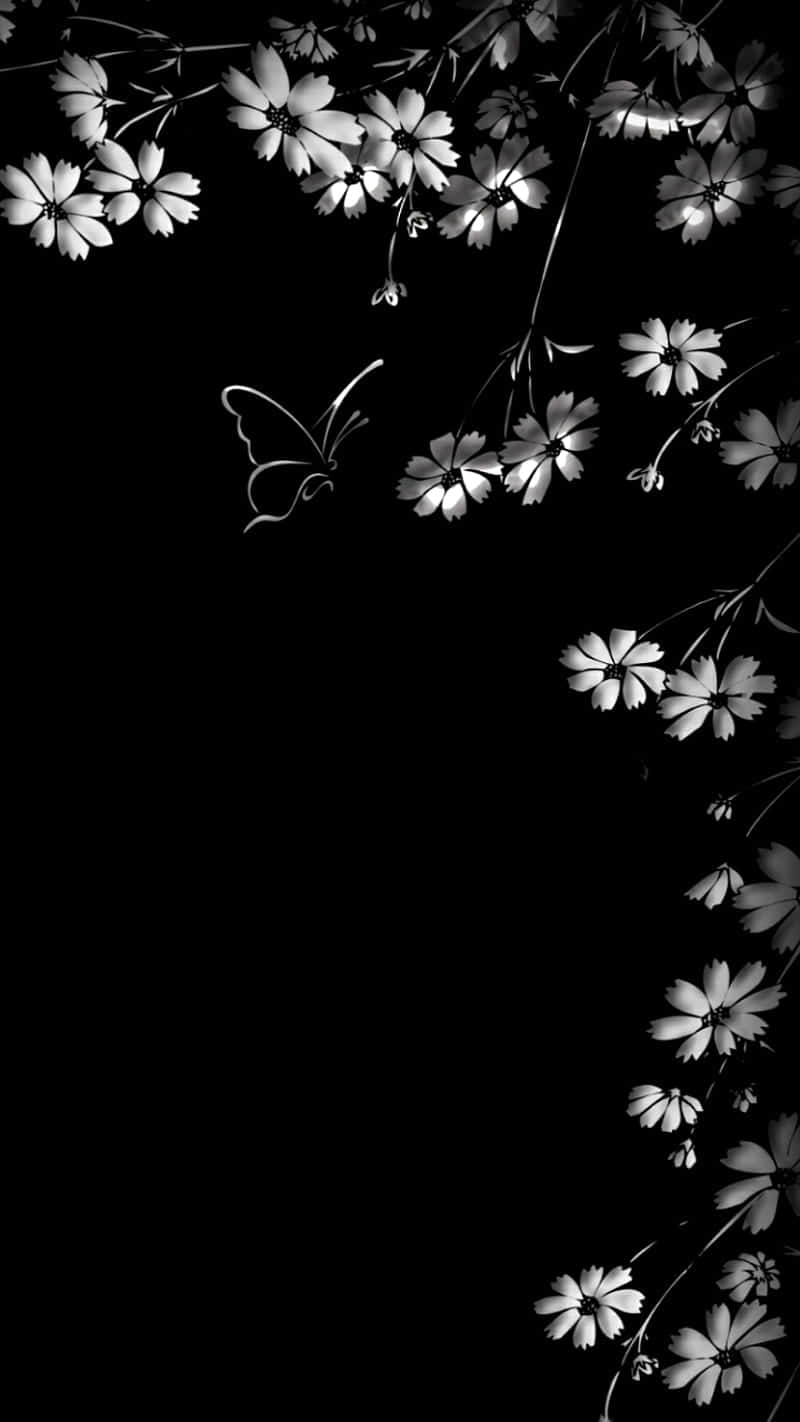 Monochrome_ Floral_ Butterfly_ Art Wallpaper