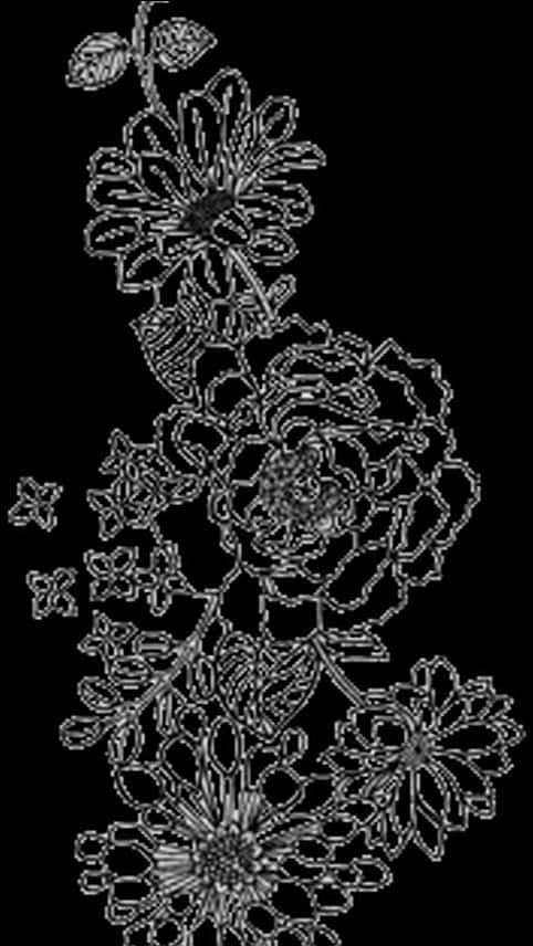 Monochrome Floral Sketch Art PNG