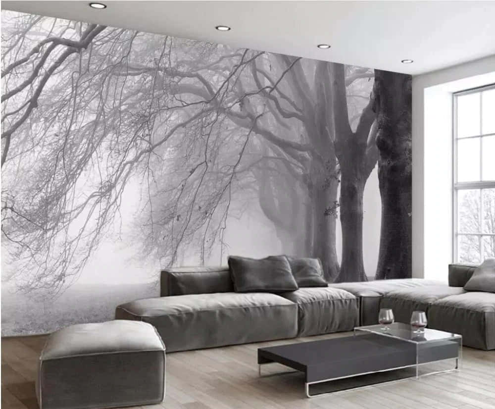 Monochrome Forest Mural Living Room Wallpaper