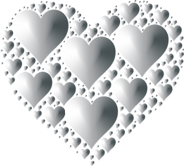 Monochrome Hearts Collage PNG