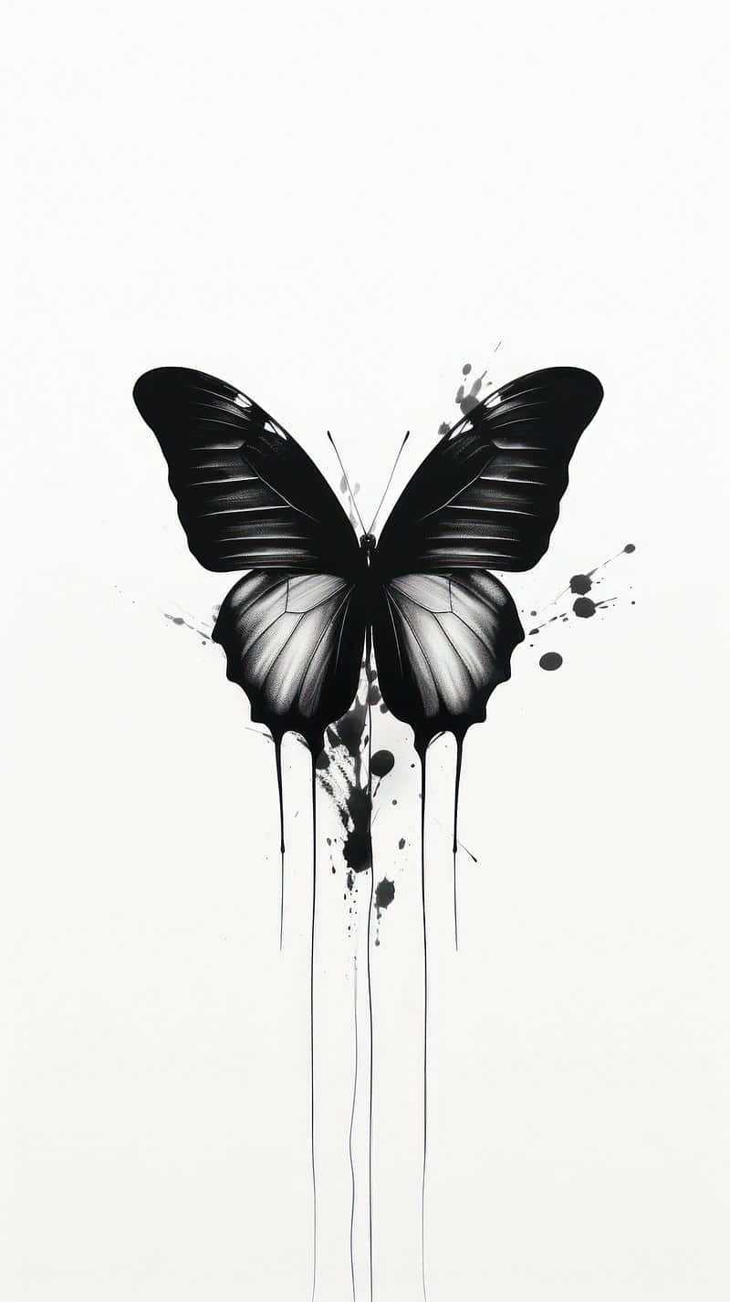 Monochrome Ink Drip Butterfly Art Wallpaper