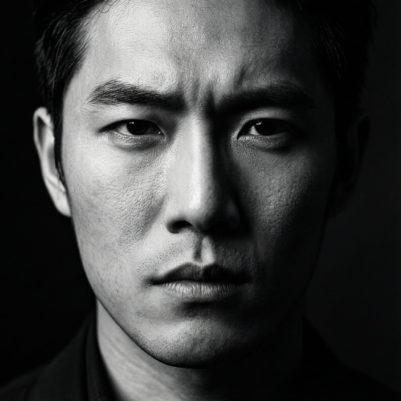 Intensité monochrome Fonds d'écran — Portrait en gros plan en noir et blanc et mélancolique de Changbin.