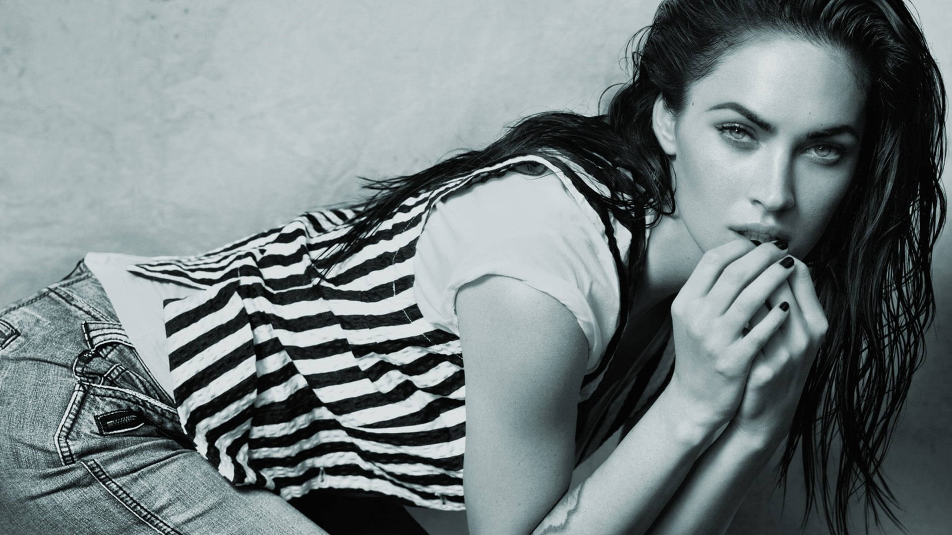 Monochrome Megan Fox Pinstripe Wallpaper