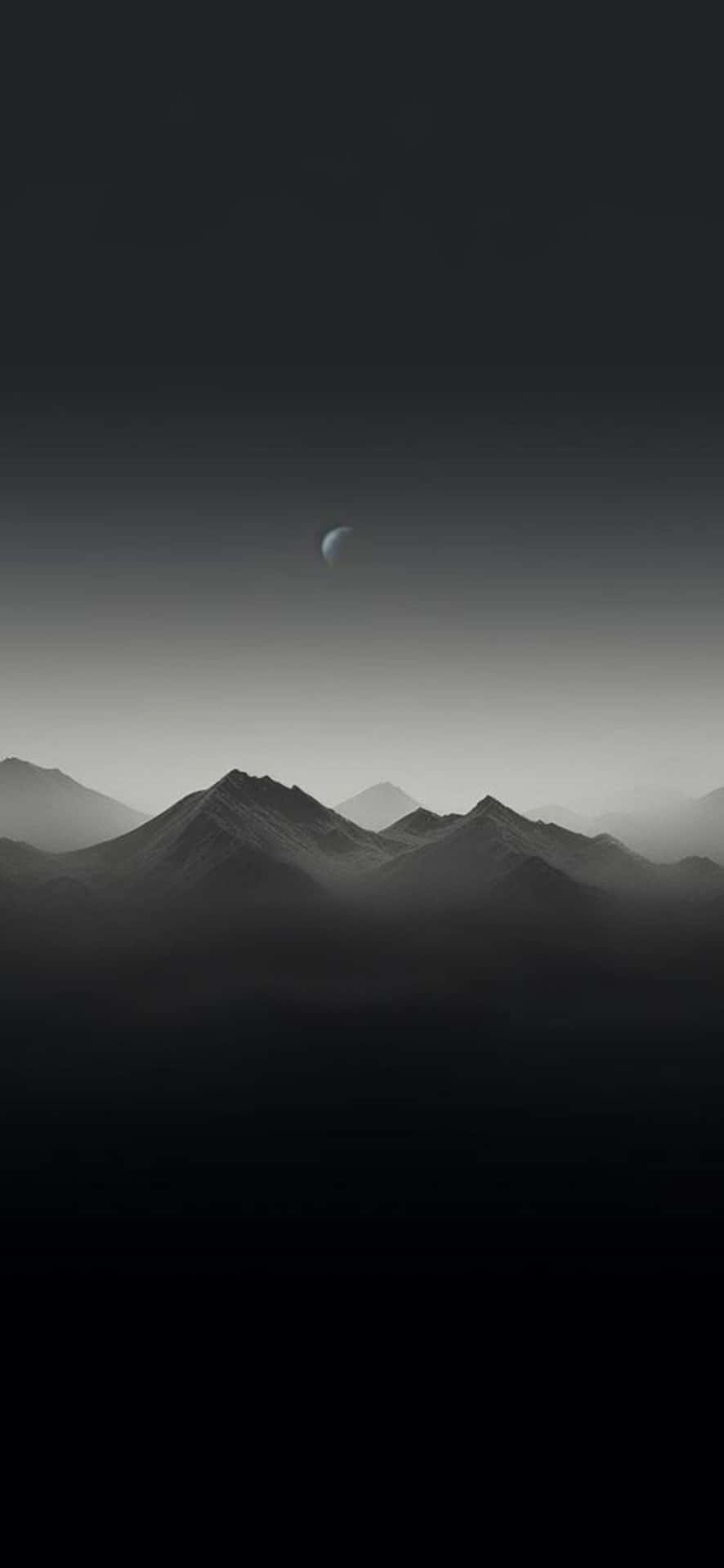 Monochrome_ Mountainous_ Landscape_with_ Crescent_ Moon Wallpaper
