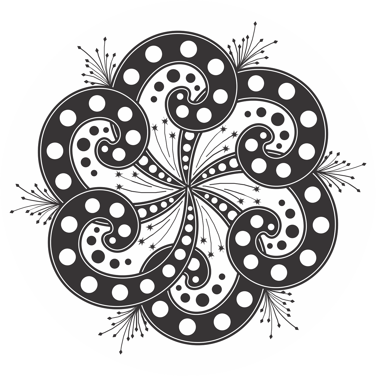 Monochrome Paisley Mandala Design PNG