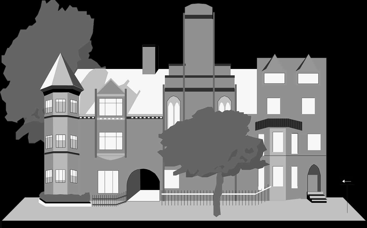 Monochrome School Building Illustration PNG