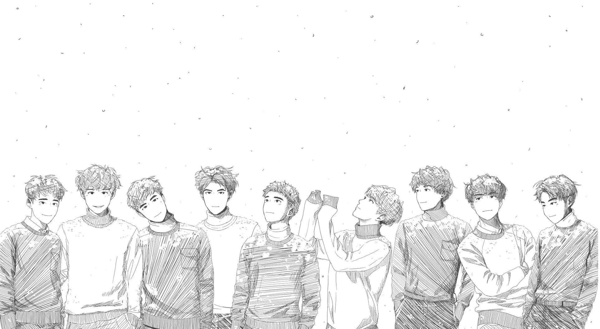 Monochrome_ Sketch_ Group_of_ Boys Wallpaper