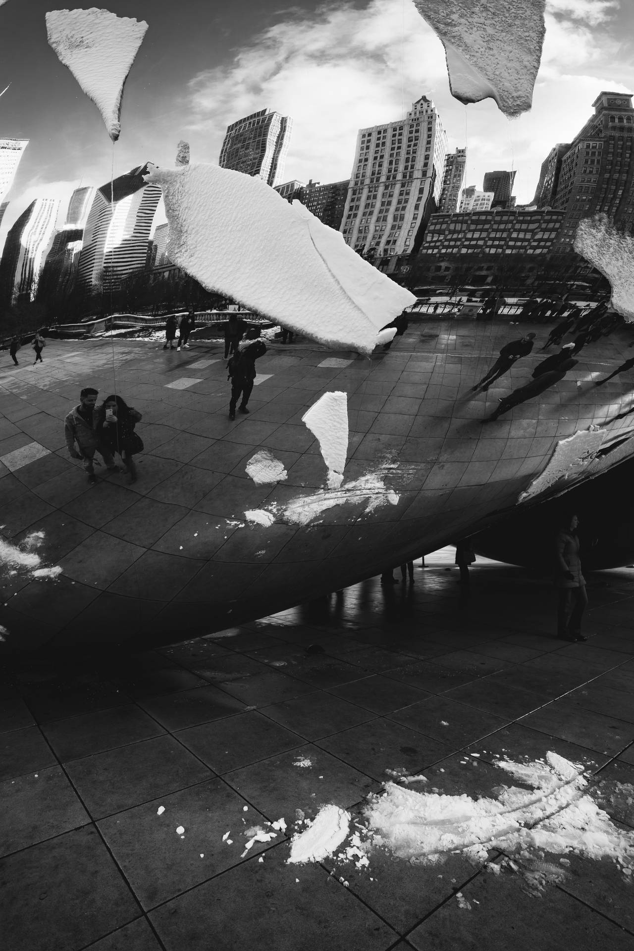 Monochrome The Bean Chicago With Snow Wallpaper