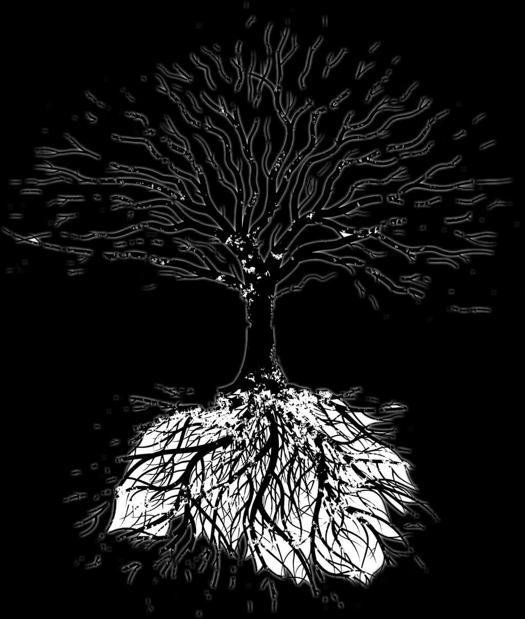 Monochrome_ Tree_with_ Roots PNG
