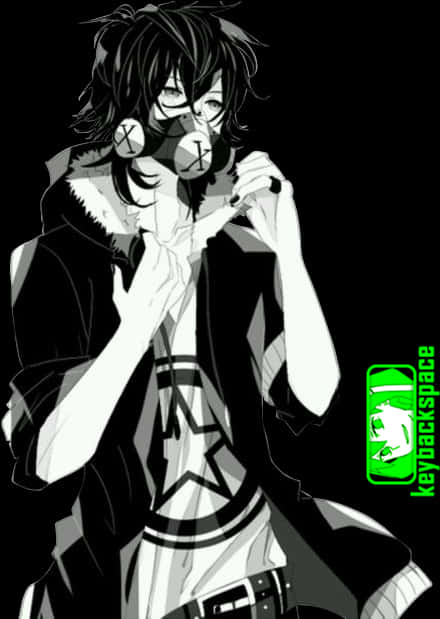 Monochrome_ Anime_ Boy_with_ Mask PNG