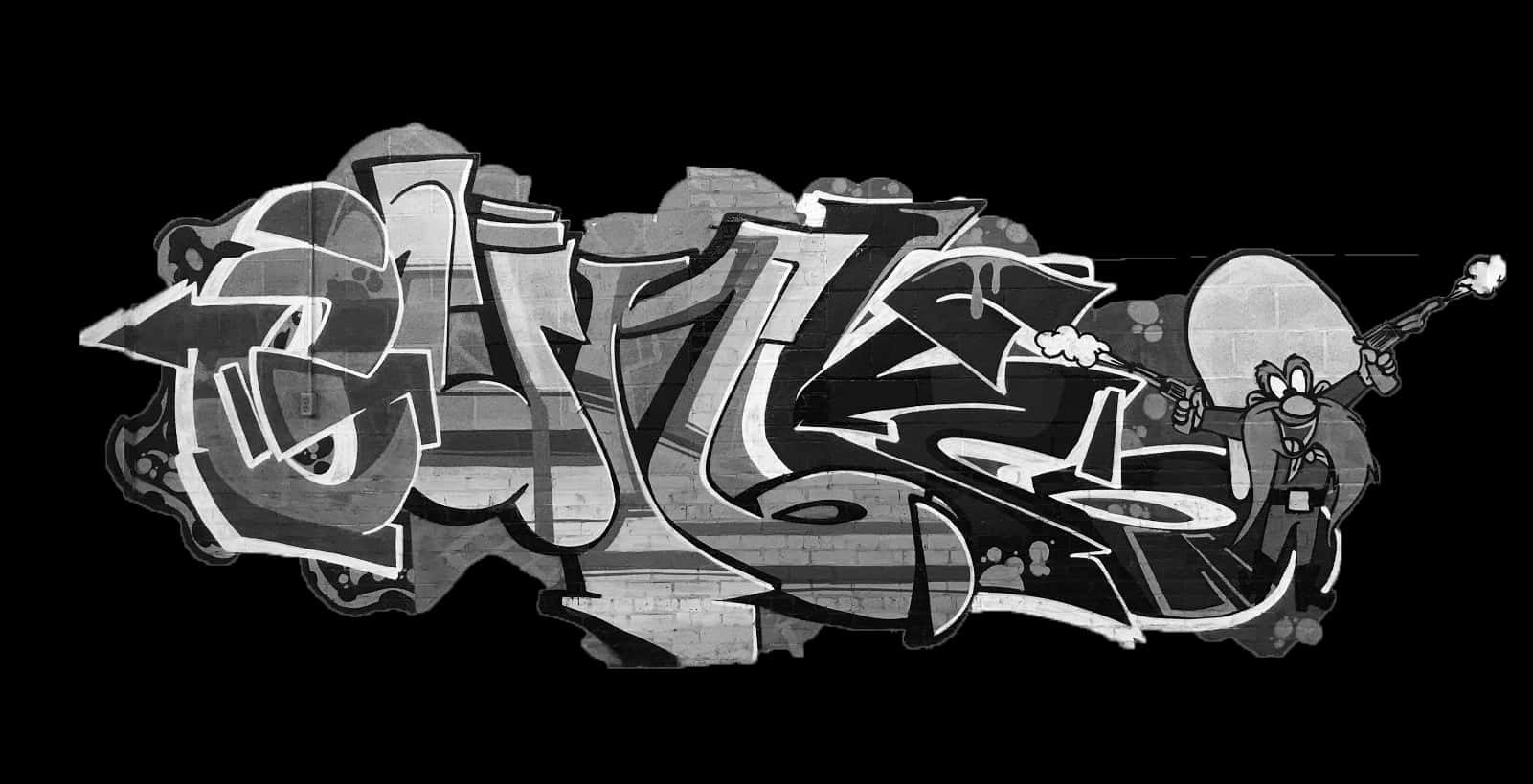 Monochrome_ Graffiti_ Art_with_ Character PNG