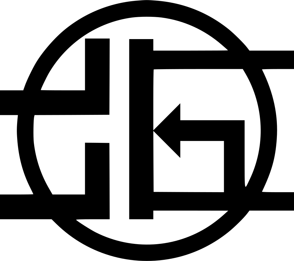 Monogram Logo Design PNG — Bold black geometric logo with circular outline and arrow symbol on white background.