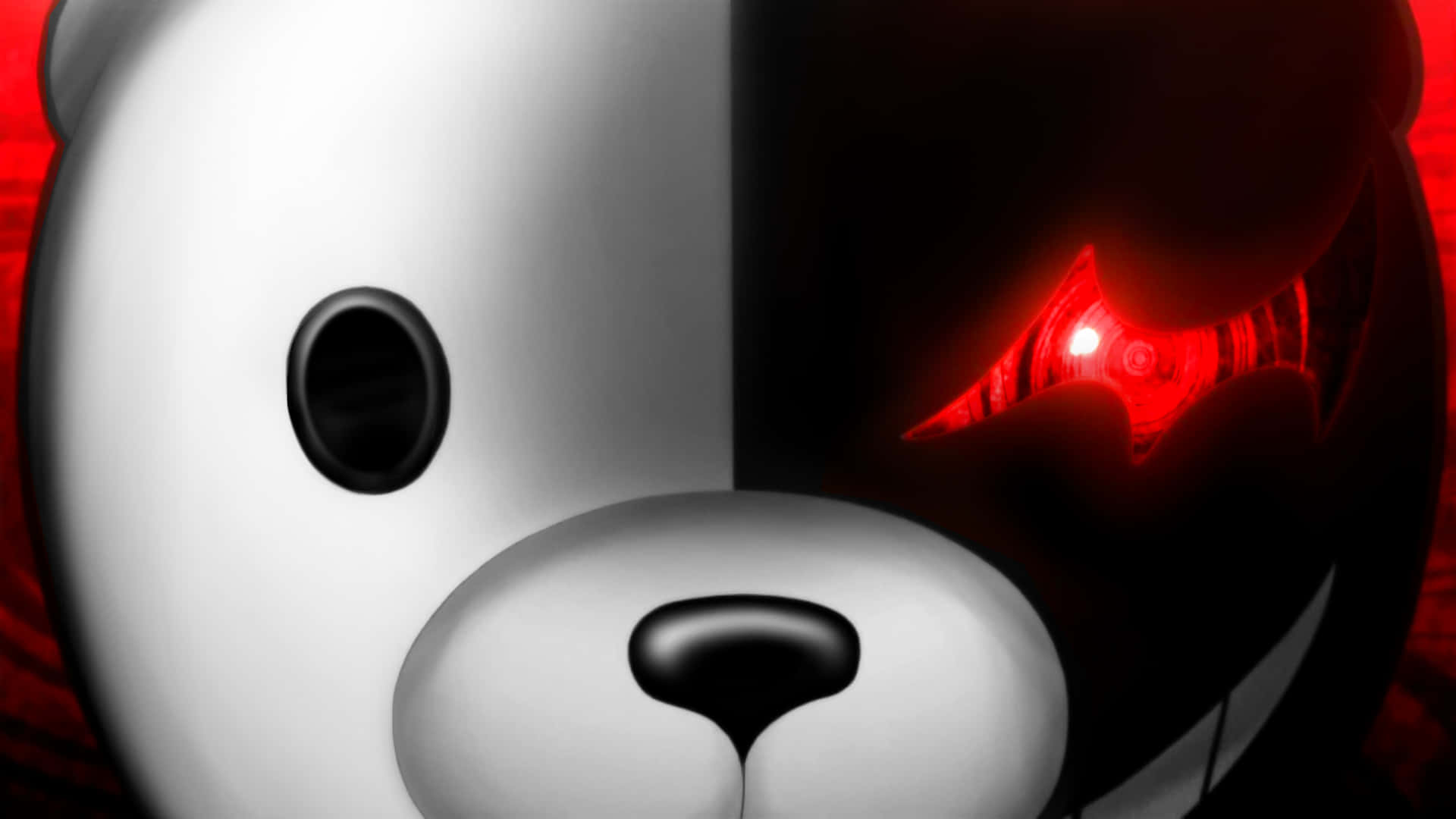 Monokuma Roboter Glødende Røde Øjne Tapet På Computer Skrivebordet Wallpaper