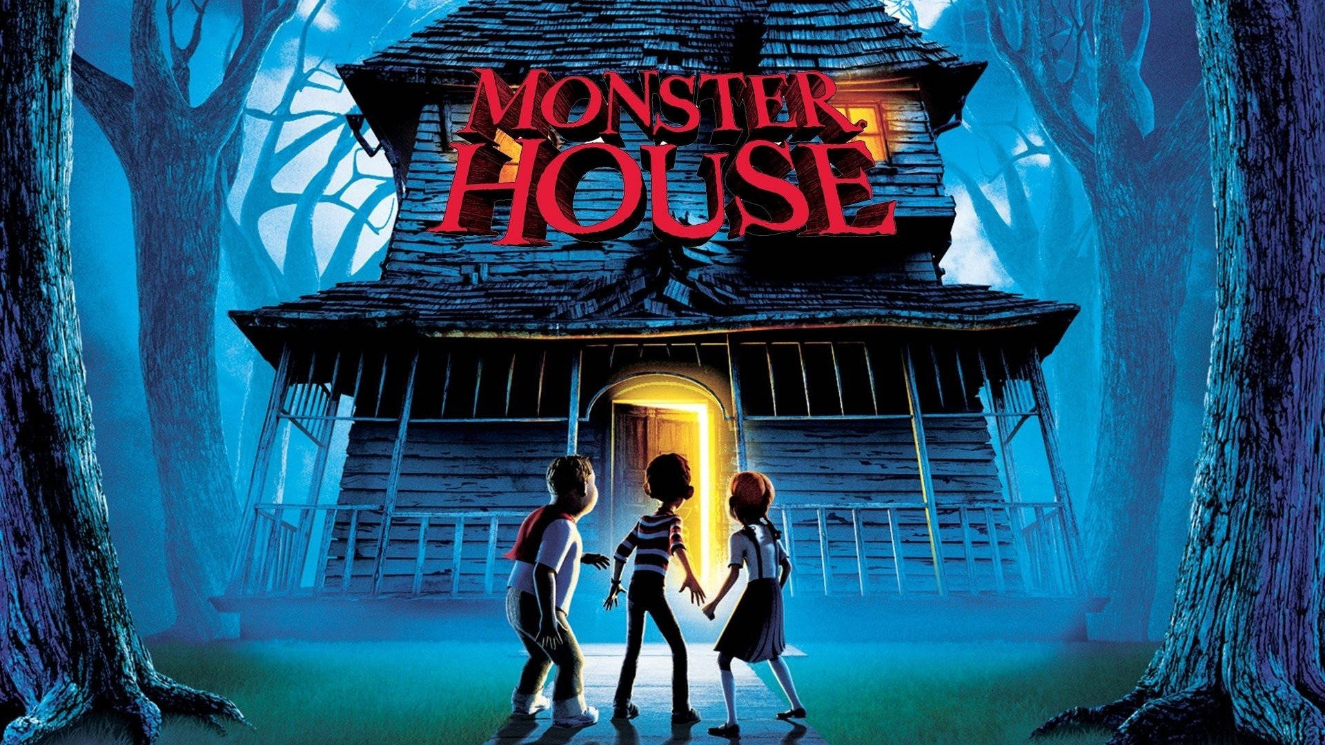 Monster House Poster Door Opening Wallpaper