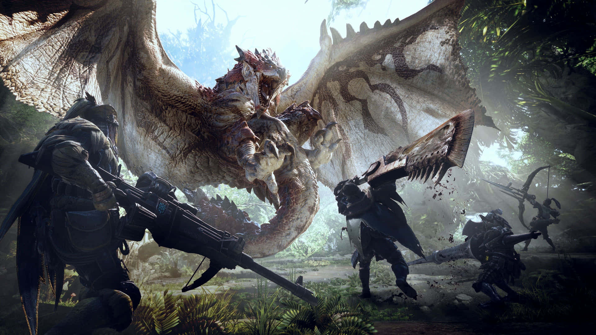 Join forces with your hunter friends and take down the fiercest monsters in Monster Hunter 3 Wallpaper