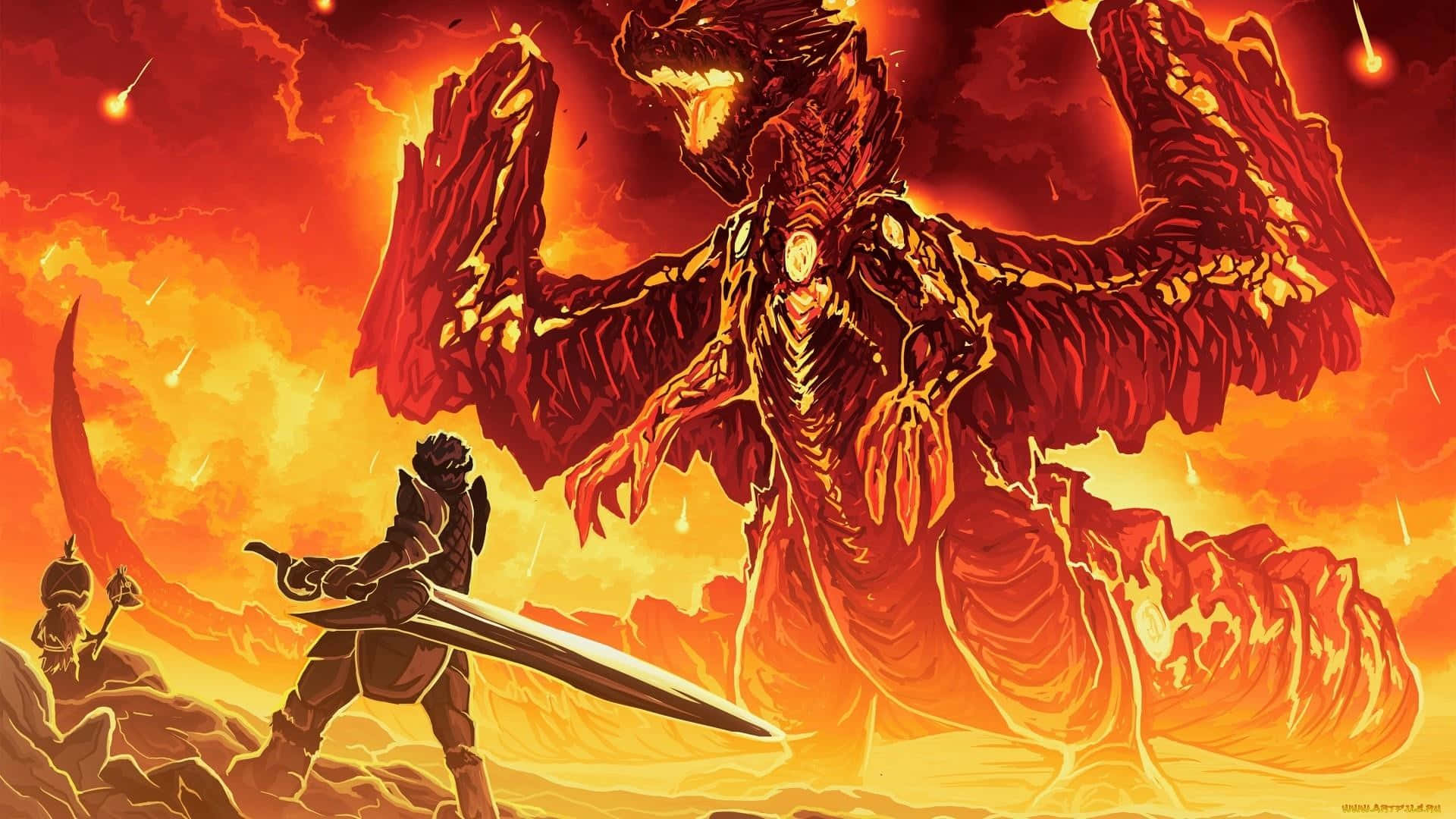 A Man Is Standing In Front Of A Fire Monster Wallpaper