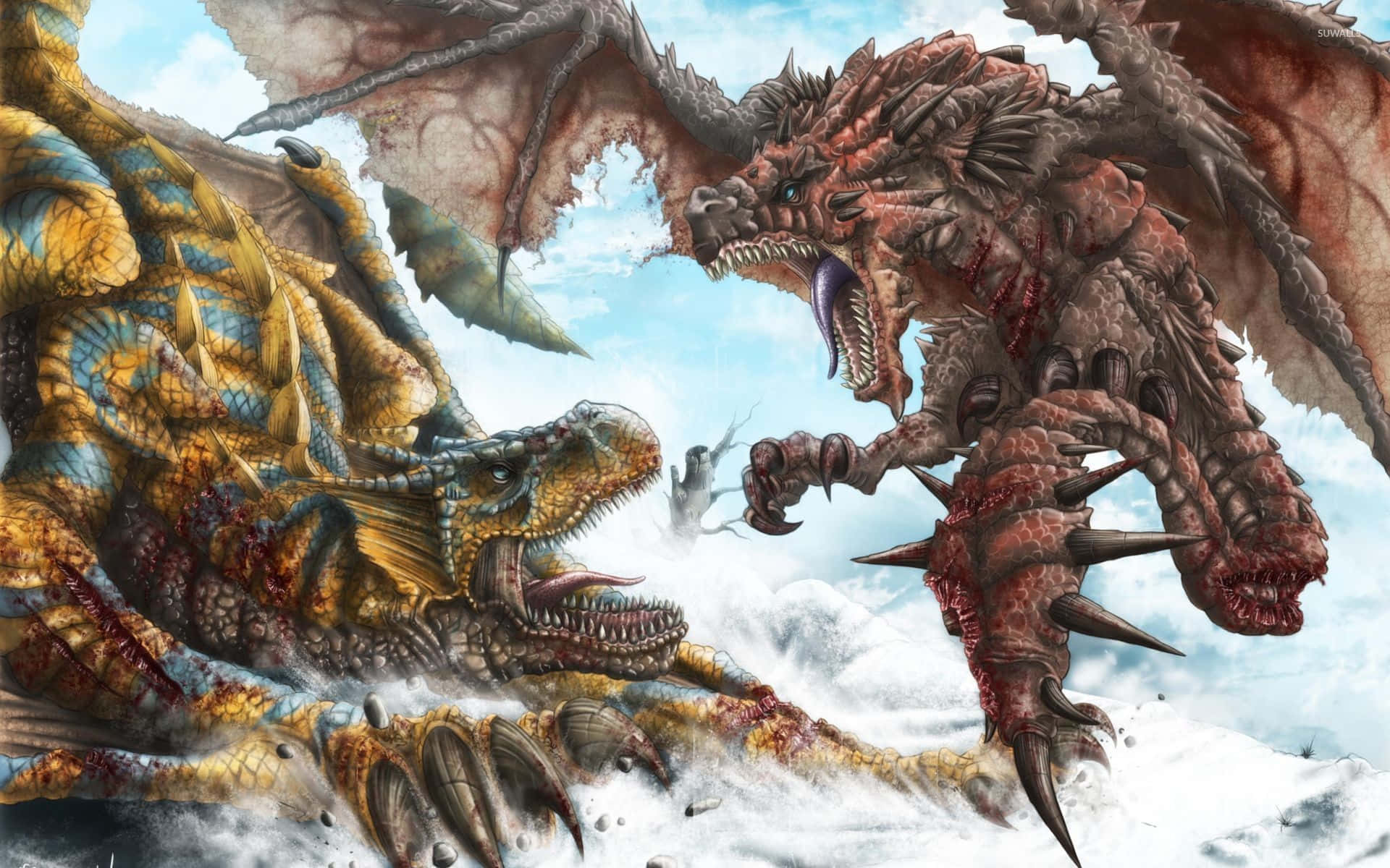 Two Dragons Fighting In The Sky Wallpaper