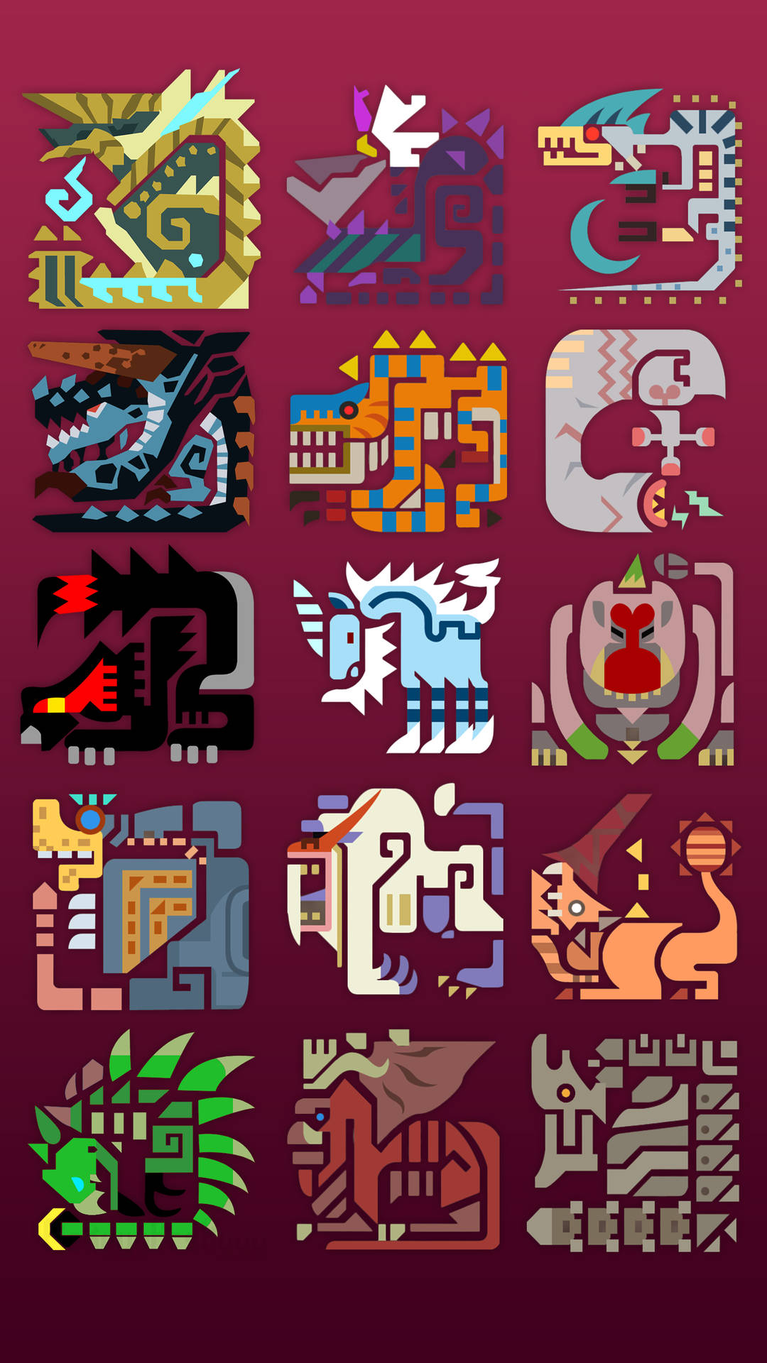 Monster Hunter Iphone Stiliserede Monstre Liste Wallpaper
