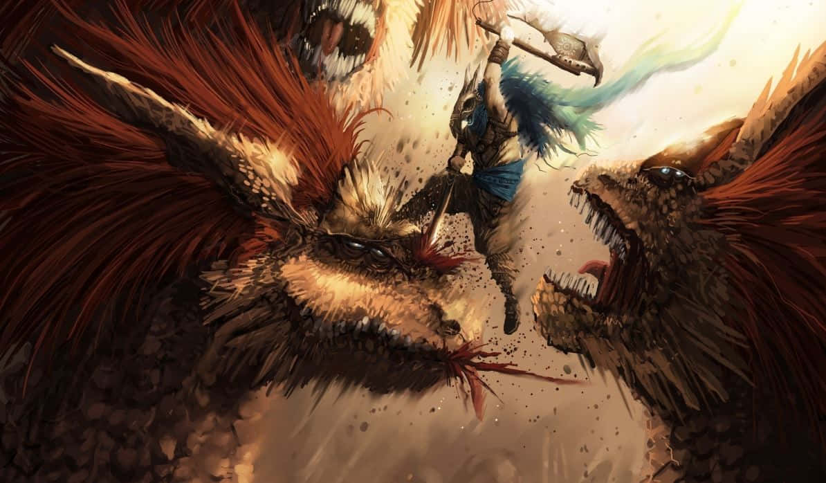 Ferocious Monsters Clash in Epic Battle in Monster Hunter Wallpaper