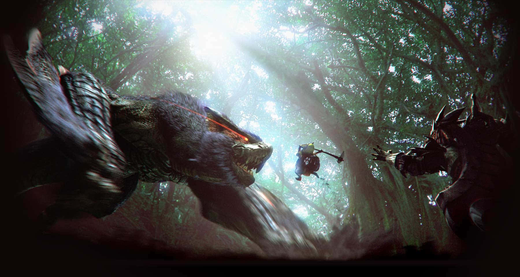 Fierce Battle Between Hunters and Legendary Monsters Wallpaper