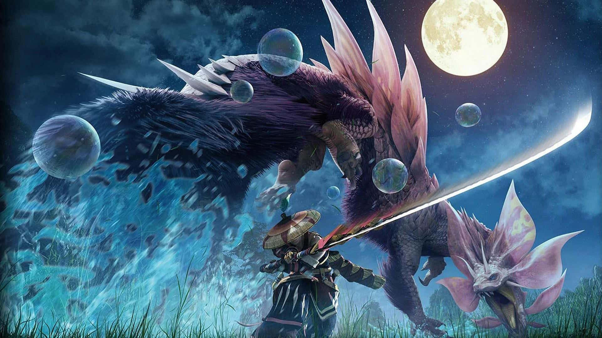 Fierce Monsters Engaging in Battle in Monster Hunter Wallpaper