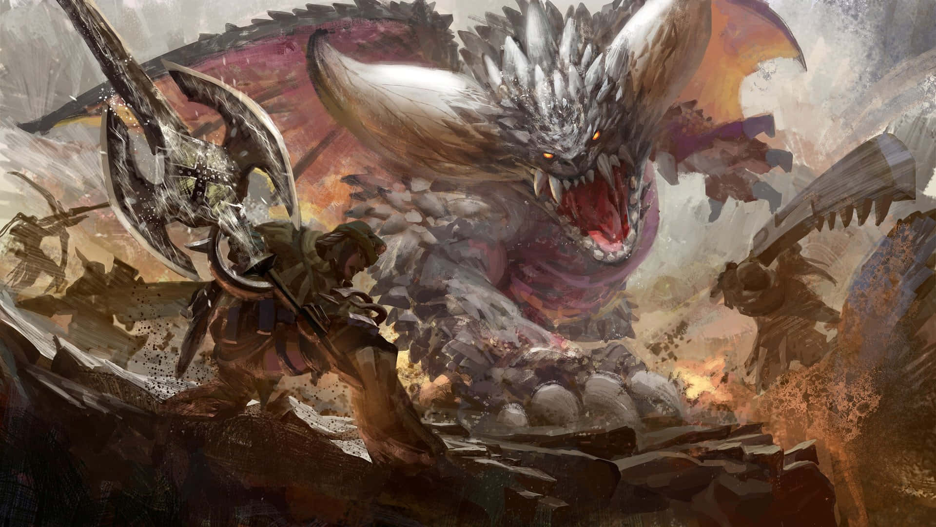 Fierce Monster Battle in the Ancient Forest Wallpaper