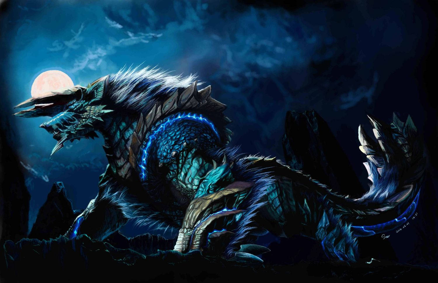 Unleash The Beast Within – Neon Blue Zinogre Wallpaper
