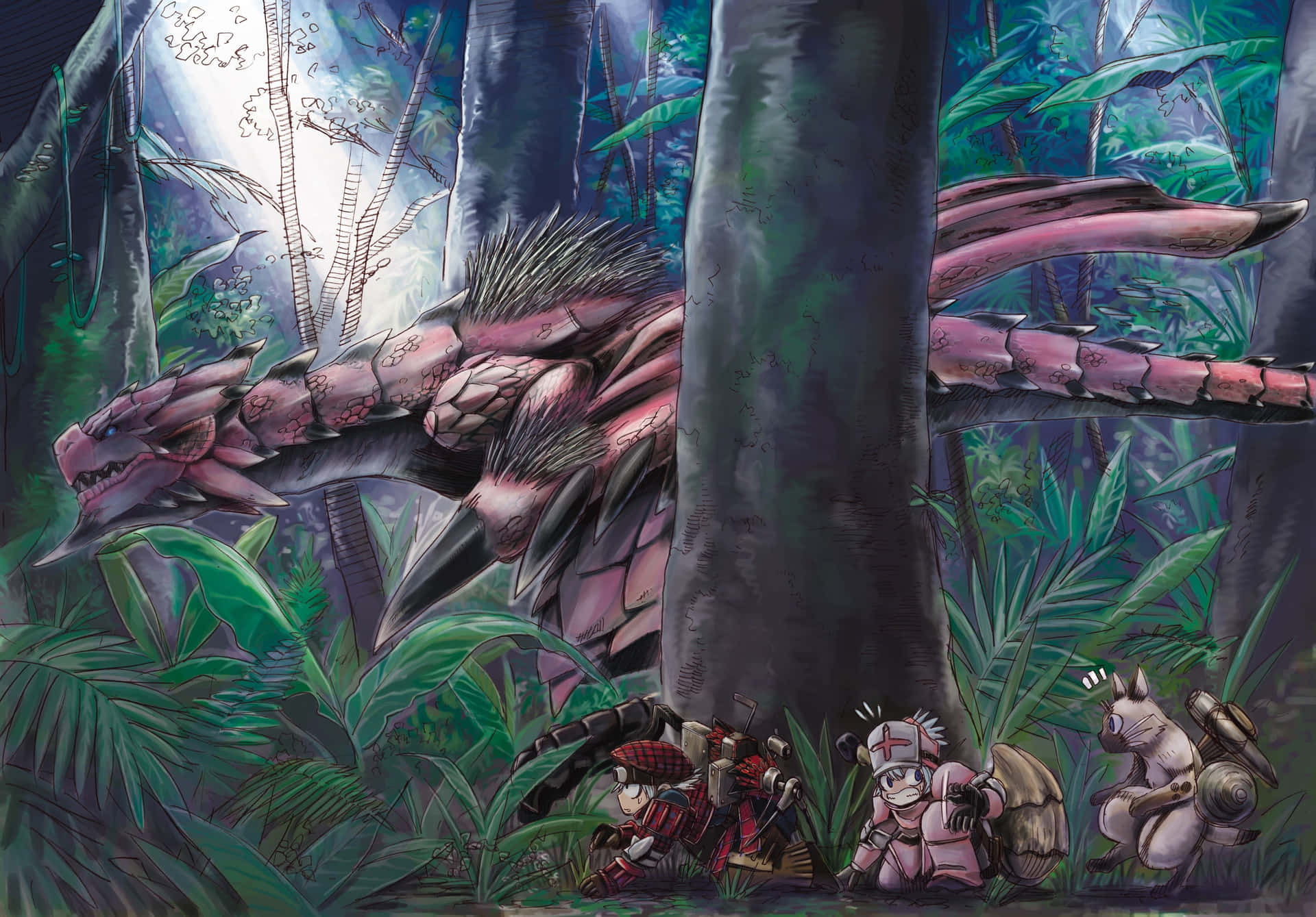 Monster Hunter Rise Hiding Behind Tree Wallpaper