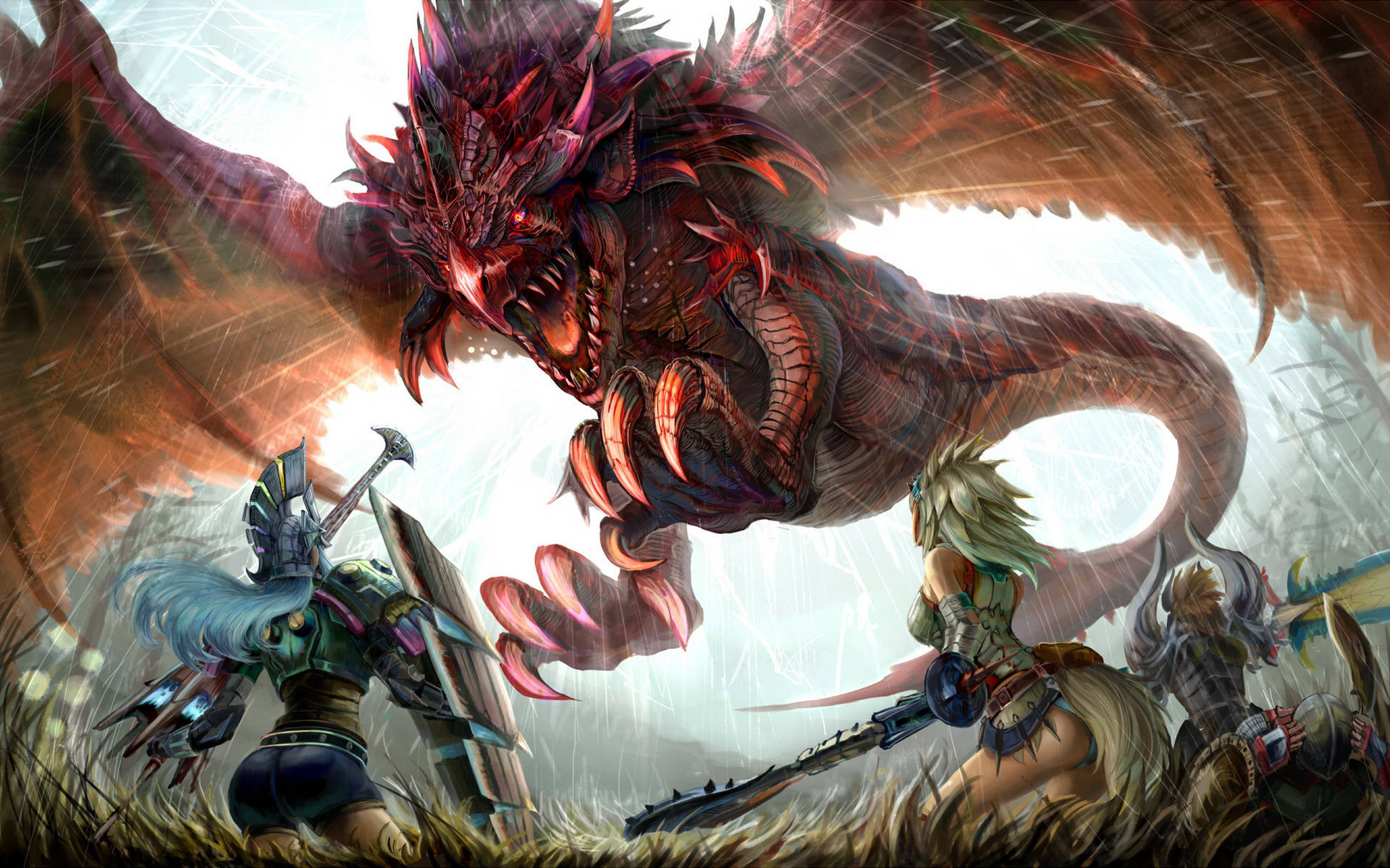 Hunt and Conquer: Tackle the legendary Flying Rathalos in Monster Hunter World Wallpaper
