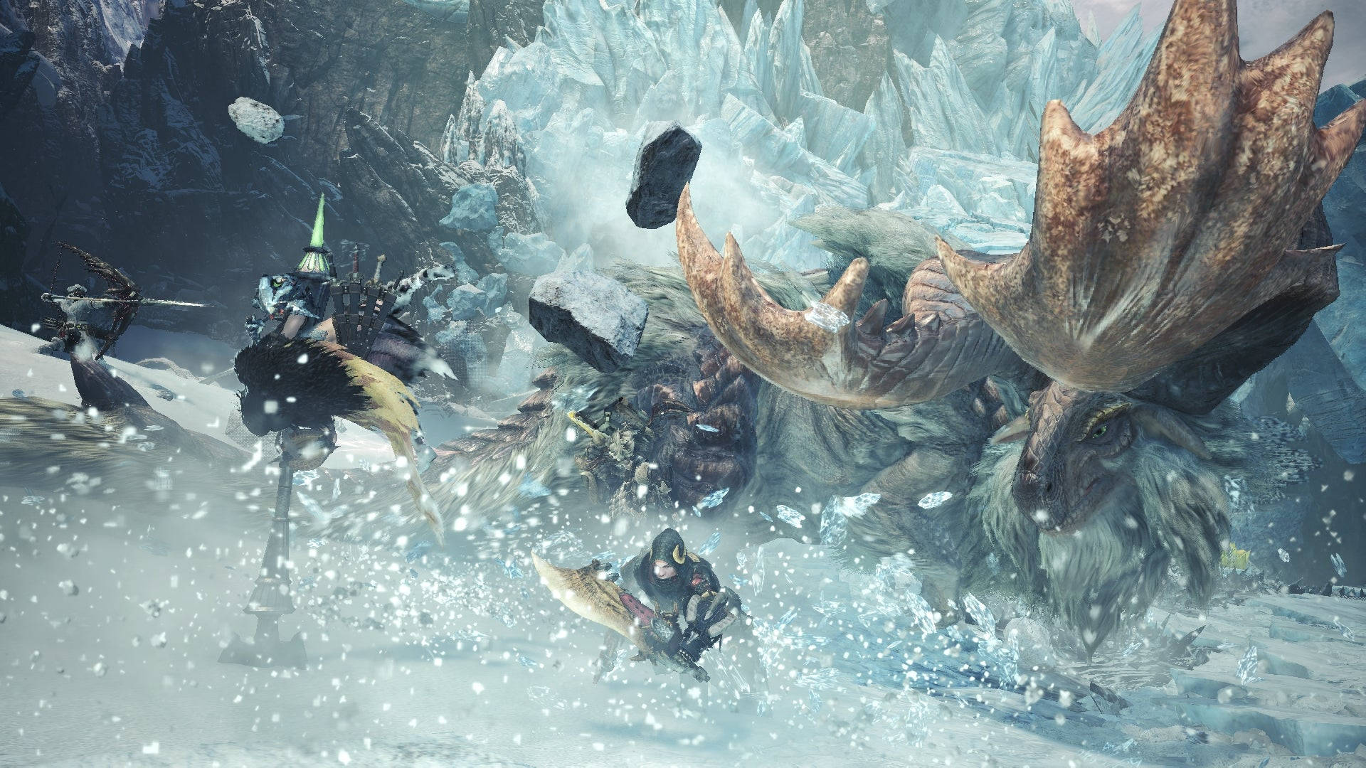 Nyd en Monster Hunter World Iceborne Banbaro kampscene! Wallpaper