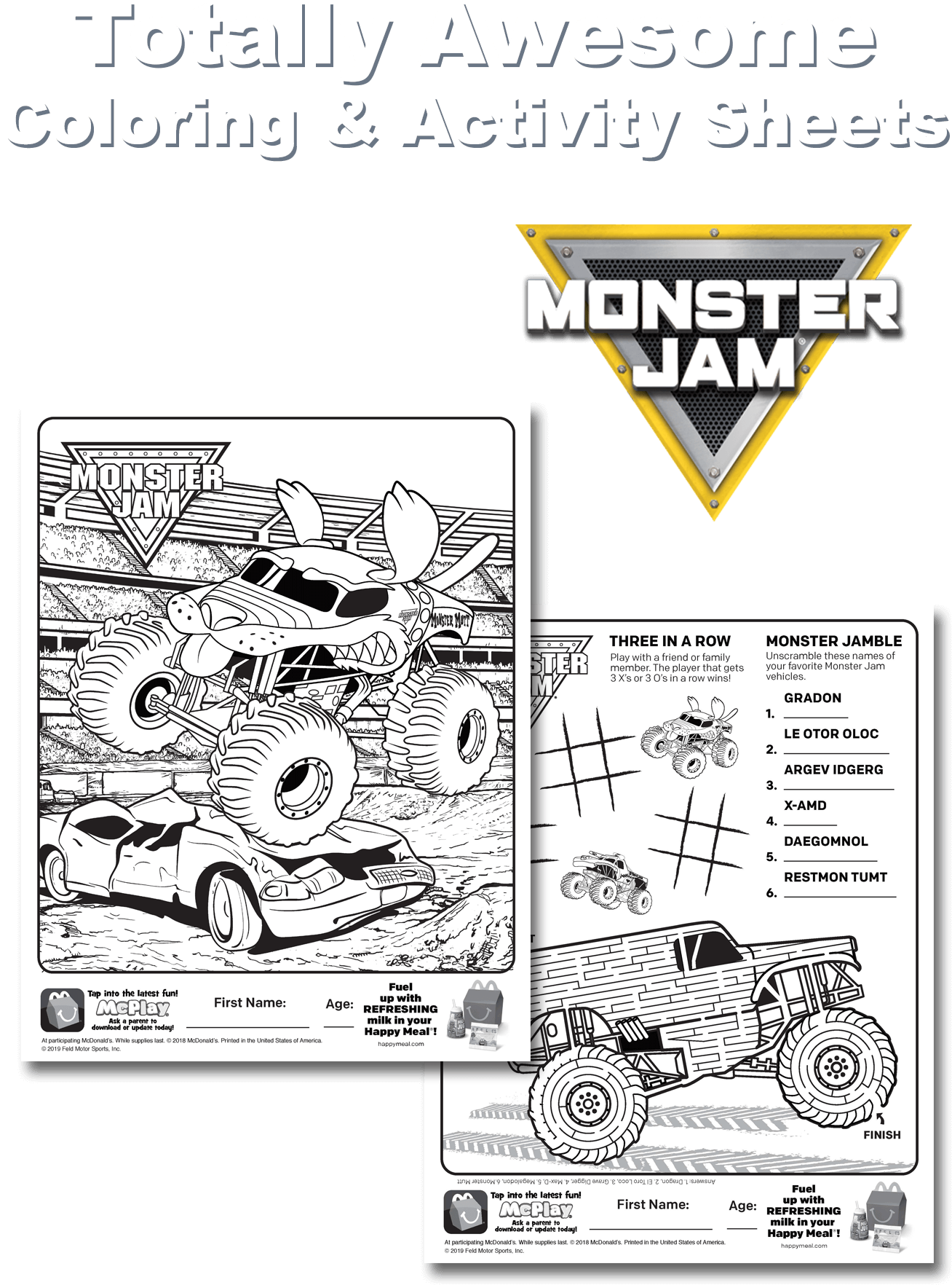 Monster Jam Coloring Activity Sheets Happy Meal PNG