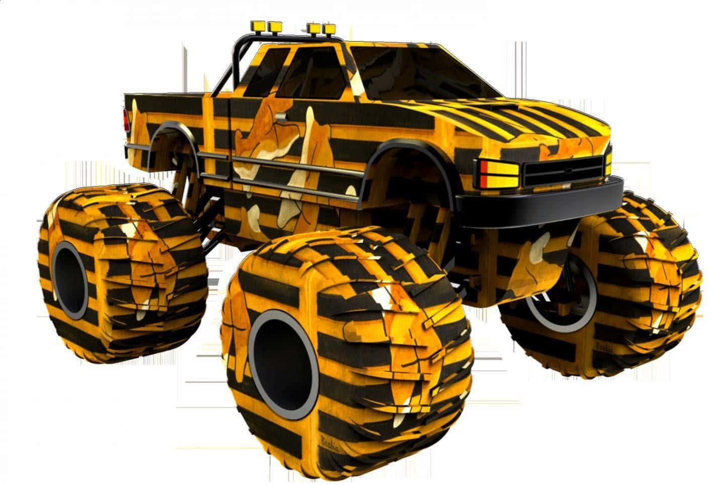 A Yellow And Black Monster Truck With Large Tires
