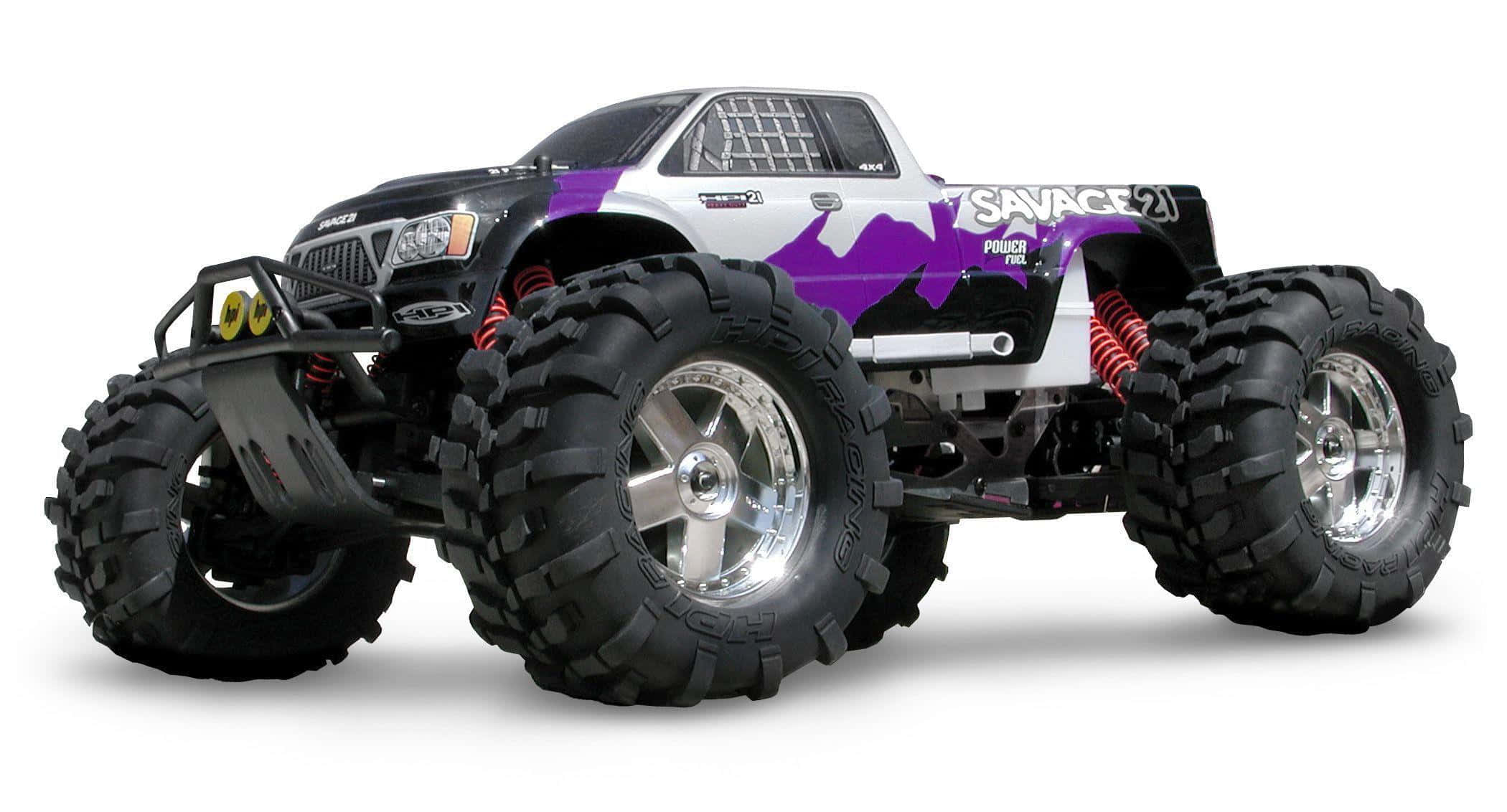 A Purple And White Monster Truck On A White Background