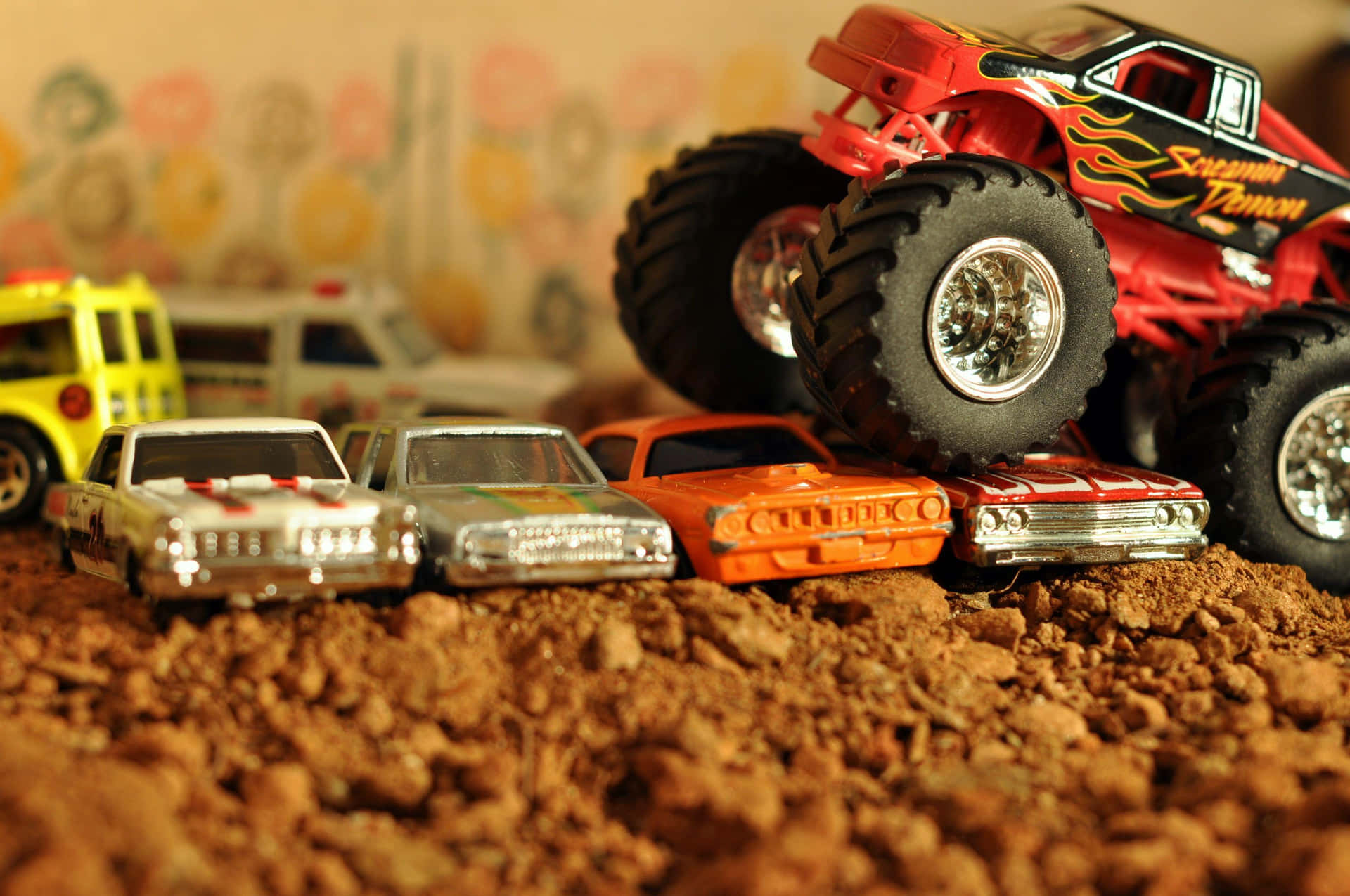 Watch in amazement as this monster truck obliterates obstacles with ease!