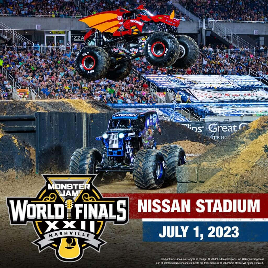 Unpóster Para Las Finales Mundiales De Los Monster Trucks En El Estadio Nissan.
