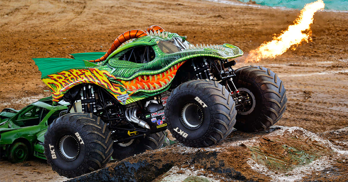Green Monster Truck Releasing Fire Picture