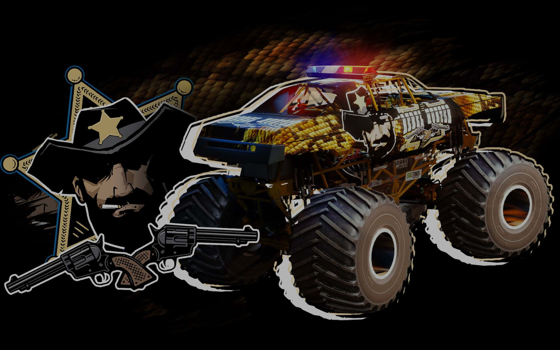 Rebell Jæger Monster Truck Med En Sheriff Star Wallpaper