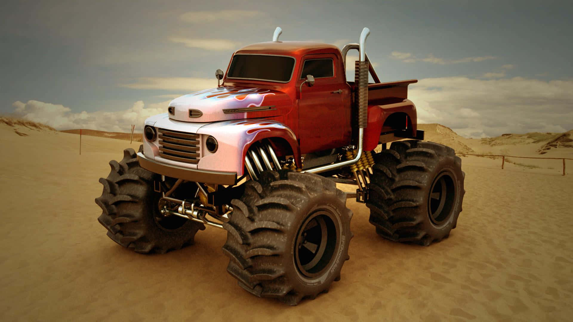 Red Monster Truck With White And Blue Flame Wallpaper