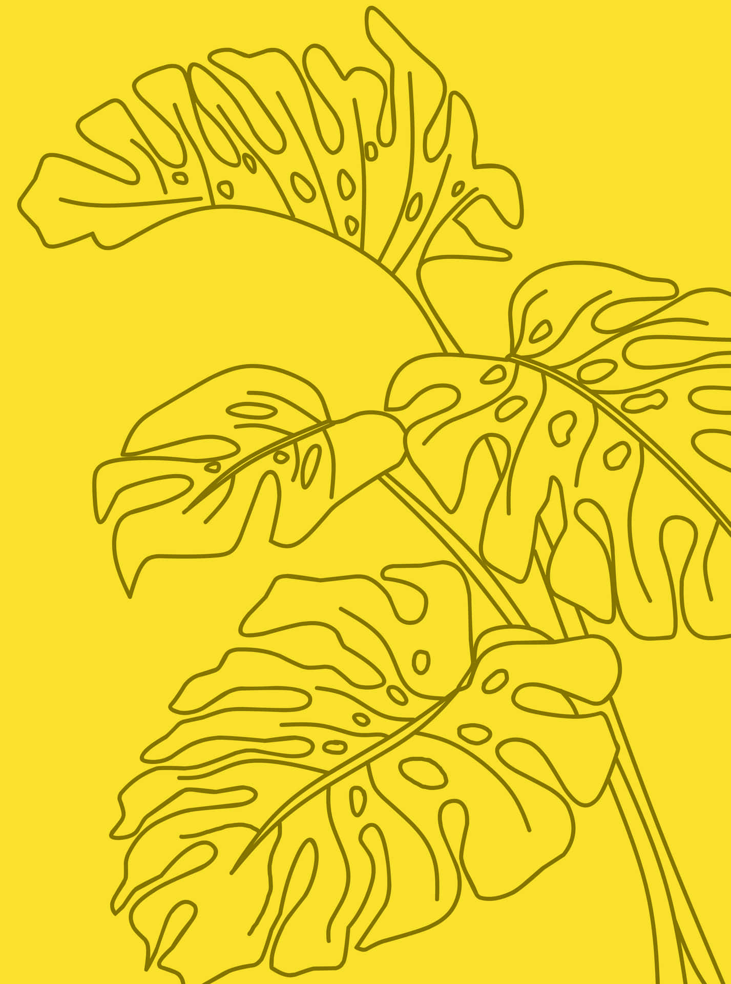 Einestrichzeichnung Einer Tropischen Pflanze Auf Gelbem Hintergrund.